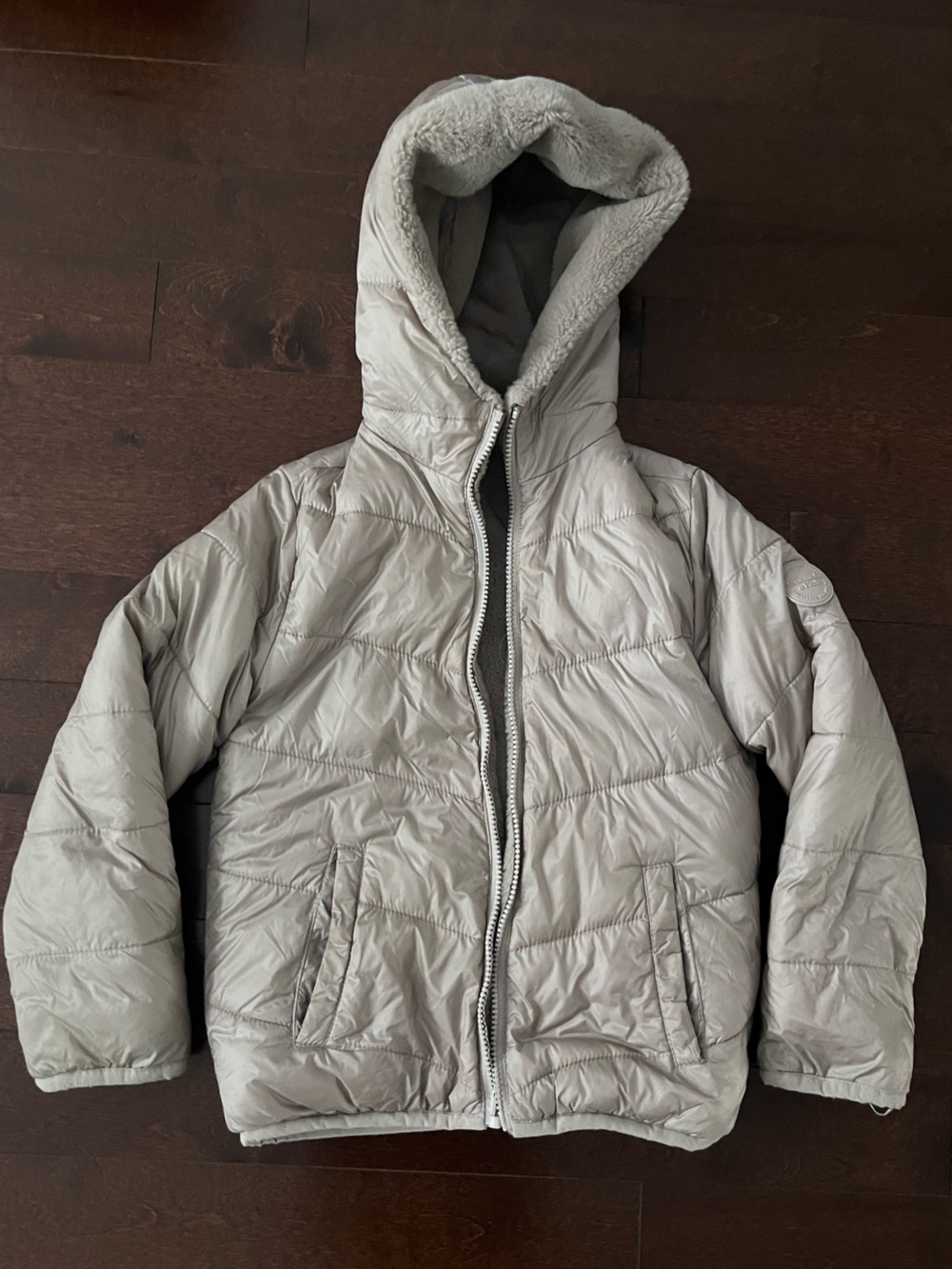 Abercrombie & Fitch Kids Light beige reversible Puffer Jacket with Hood